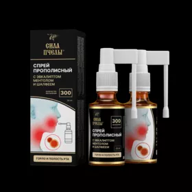 Экстракт прополиса водный с шалфеем, эвкалиптом и ментолом, Флакон со спреем 30 мл